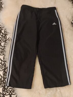 Adidas Black Joggers with Grey Side Stripes XS